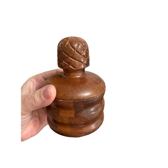 Vintage MCM Hand Turned Carved Wood Jar w/Lid Candy Trinket Container - Picture 2 of 12